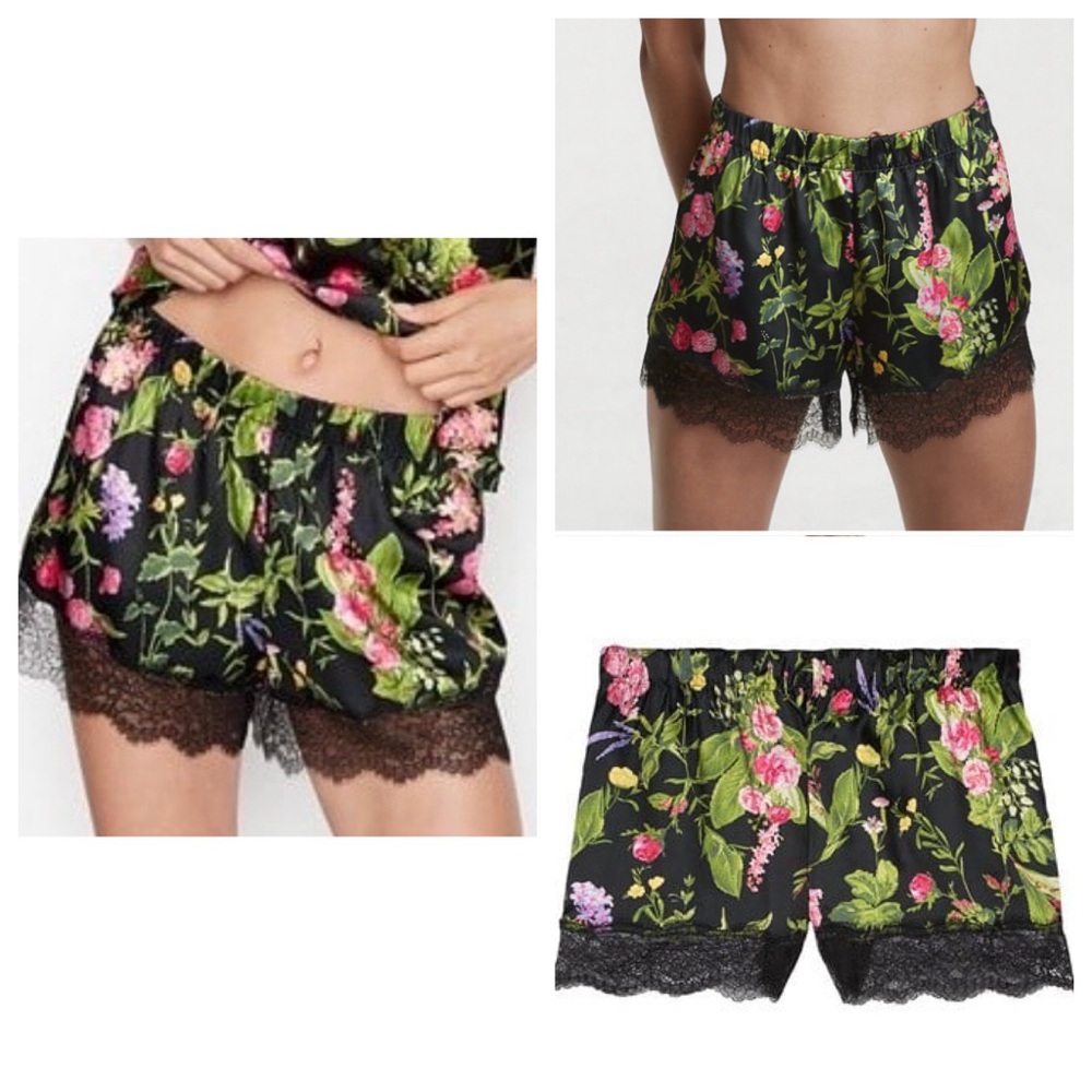 Vs Victorias Secret Satin With Lace Detail Sleep Pajama Short Shortie Floral L